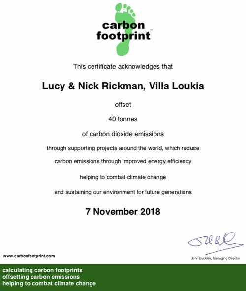 Villa Loukia, aiming to be Carbon Neutral